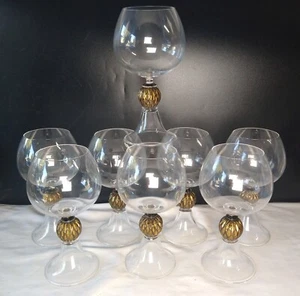 8 copas artísticas sopladas de Murano veronesas bulbosas vino tinto oro bola acanalada Signoretti - Imagen 1 de 19