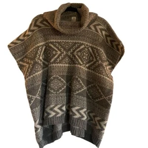 Love Crazy Geometric Pattern Knit Poncho Sweater Turtleneck Cowl Neck S/M Relax - Picture 1 of 7