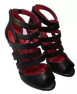 Charles Jourdan Paris Women's 7 Black Stiletto 4in, Straps, Zip Heel Open Toe - Picture 1 of 12