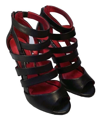 Charles Jourdan Paris Mujer 7 Negro Stiletto 4 pulgadas, Correas, Cremallera Tacón Punta Abierta Foto 1 de 4