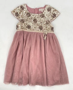 Mini Boden Girls size 5-6y Sequin Mesh party dress short sleeve pink lined tutu - Picture 1 of 10