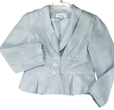 Blazer Calvin Klein 8 Petite Azul Pastel Mezcla de Lino Completamente Forrado Negocios Usado en Excelente Condición Foto 1 de 4