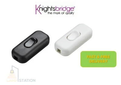 Inline Cord Switch White Black ON/OFF Table Lamp Desk 6A DP Knightsbridge - Image 1 of 4
