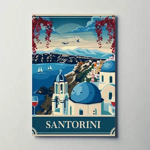 Santorini Greece Cliffside Blue Domes Poster - Picture 1 of 26