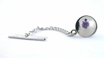 3mm Round Natural Amethyst Gemstone Gem Stone Sterling Silver Tie Tack ESTT191 - Image 1 of 2