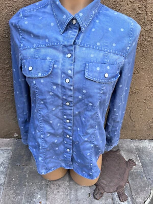 Camisa a Presión Roxy Saddleback Azul Cambray Lunares Manga Larga - Para Mujer Talla S Foto 1 de 4