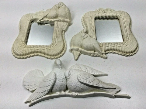 Vintage 1970's Burwood White Wicker Plastic Doves Mirrors + 2024 Wall Hanging Cover