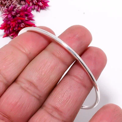 Brazalete liso liso sólido único de plata esterlina 925 redondo fino joyería de plata para esposa Foto 1 de 4