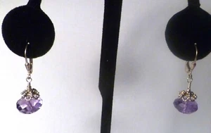 Amethyst FACETED, Sterling Silver 925 Dangle EARRINGS Lever Back - Picture 1 of 5