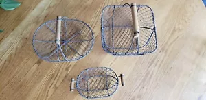3 Vintage Style Chicken Wire Baskets w/Wood Handles - Picture 1 of 9