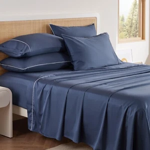 Bedsure 100% Cotton Sheets Queen Size Bed Set - 300 Thread Count Sateen Weave - Picture 1 of 9