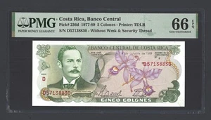Costa Rica 5 Colones 4-10-1989 P236d Uncirculated Grade 66 - Picture 1 of 2