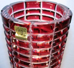 CAESAR CRYSTAL Red Vase Hand Cut to Clear Overlay Czech Bohemian Cased Blown - Picture 1 of 10
