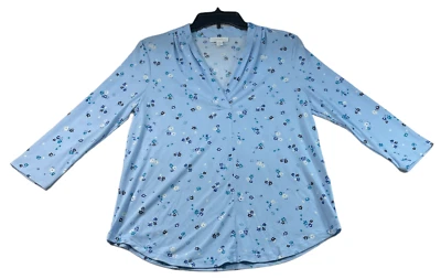 Chater Club Blouse Womens Size Medium Petite PM Blue Floral 3/4 Sleeve New - Image 1 of 4