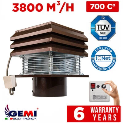 GEMI CHIMNEY FAN FOR FIREPLACE BARBECUE exhaust fan Round Flue 20 cm / 8" 110 VOLTS