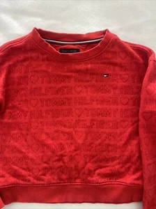 Tommy Hilfiger Love Heart Valentines Sweatshirt Red Girls M 8-10 Preppy Cute - Picture 1 of 6