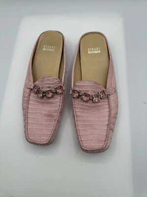 Stuart Weitzman Pink Crocs Embossed Leather Mule Loafer  Rhinestone Sz 8.5M - Image 1 of 4