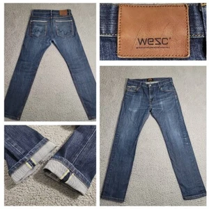 WESC Jeans Para Hombre 31x32 Azul Japonés Ribete Recto Delgado Elastizado Denim - Imagen 1 de 22