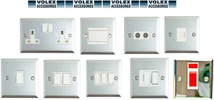 Interruptor de luz fusionada Volex cromo pulido 1G/2G/espuela doble toma inserciones blancas - Imagen 1 de 10