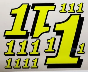 Racing Numbers 1 Decal Sticker Sheet Pack FL Yellow Black 1/8 1/10 RC models S09 - Picture 1 of 1
