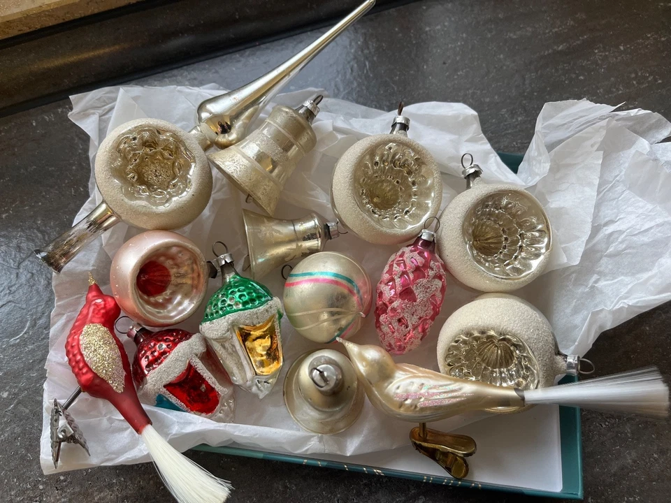 vintage weihnachtsschmuck kugeln vögel glocken christbaumspitze - Bild 1 von 1