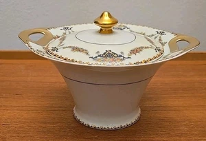 Haviland Limoges France POMONA CREAM (Black Verge) Covered Sugar Bowl NOTE CHIP - Picture 1 of 18