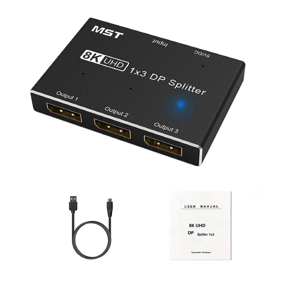 8K 1X3 DP Splitter 8K60Hz MST SST Hub Multi Monitor Splitter For iOS/Windows I - Image 1 of 4