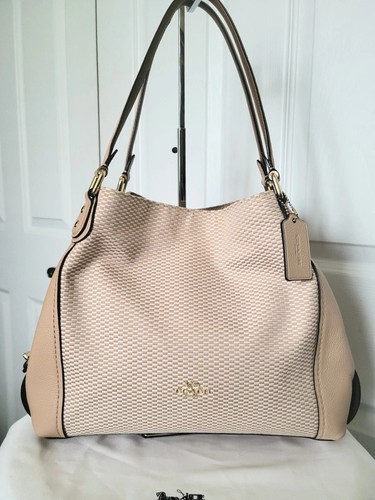 Borsa a tracolla Coach 28895 Edie 31 Legacy stampa legno di faggio pelle jacquard marrone