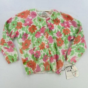 VINTAGE Angelon By Darlene Sweater Extra Small Floral Angora Wool Cardigan NEW! - Picture 1 of 21