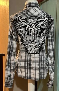 Camisa a Presión Rock&Roll Vaquera Perla Bordada Rodeo Bling Mediana Funciona Pequeña - Imagen 1 de 7