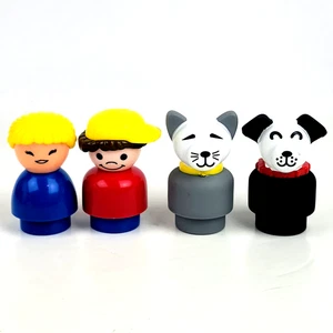Fisher Price Little People Play N Go Figures Boy Girl Cat Dog Set 2.75" Tall - Picture 1 of 11