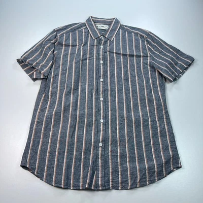Line of Trade Button Up Shirt Mens Large Gray Striped Linen Blend Short Sleeve - Image 1 of 4