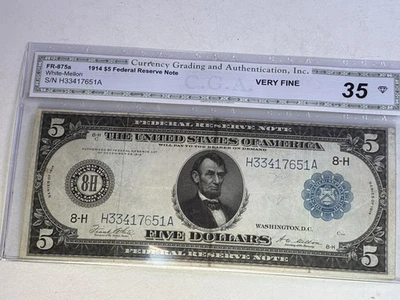 1914 $5 Blue Seal VF 35 Graded, Note Bill Horseblanket 👀  - Image 1 of 4