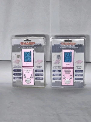 ***Sharp Tech, LCD Travel Alarm Clock, Ultra-Slim Design Folding Case (New) Pink - Image 1 of 4