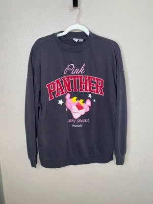 Sudadera gráfica Pink Panther para mujer pequeña negra cuello redondo manga larga algodón Foto 1 de 4