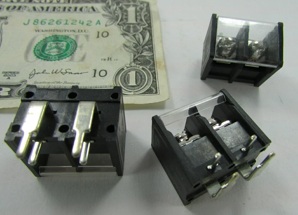 3 Clear Shielded Terminal Barrier Blocks 2-Position 300V 20A 4 Solder Pins DT-4 - Image 1 of 1