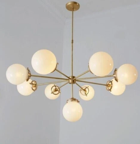 Gorgeous Modernist Chandelier Glass Globe and Brass Pendant Ceiling Light Lamp Cover