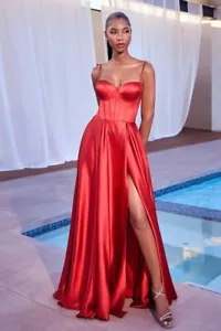 A-Line Satin Bustier Side Slit Long Evening Dress CDCD337 - Picture 1 of 13