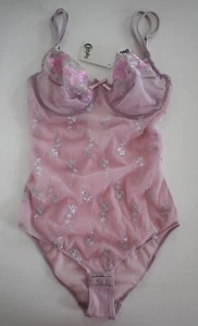 $170 NUOVO CHRISTIES ITALIA Viola RICAMATO FLOREALE Body unico pezzo 38B I-4 - Foto 1 di 12