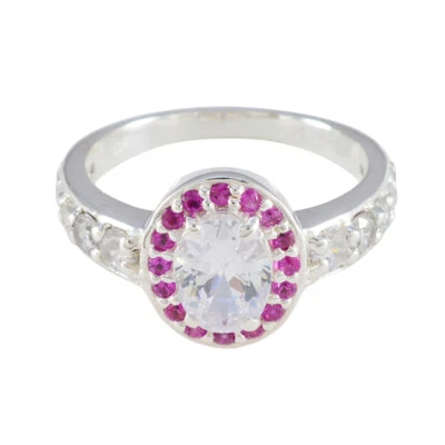 Pink Elegance 925 Sterling Silber Pinker Saphir CZ Geometrischer Ring - Bild 1 von 4