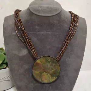 MultiStrand Abalone Style Pendant Necklace Brown Abstract Resin Bohemian Retro - Picture 1 of 19