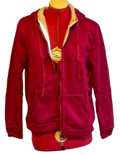 OFF WHITE Danqi Felpa con Cappuccio e Tasca in Peluche con Zip Rosso e Crema Taglia M Nuova