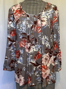 NEW Anthropologie Daniel Rainn Size Small Gray Floral Tunic 3/4 Sleeve Blouse - Picture 1 of 9