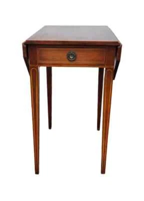 Antique Sheraton Mahogany One Drawer Pencil Inlay Drop Leaf Side Table 27'' High - Image 1 of 4