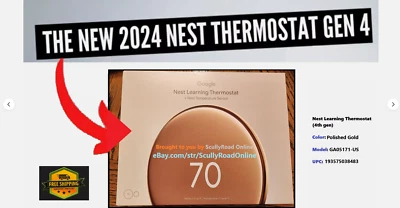 Google Nest Learning Thermostat 4th Gen Polished Gold w/Temp Sensor GA05171-US