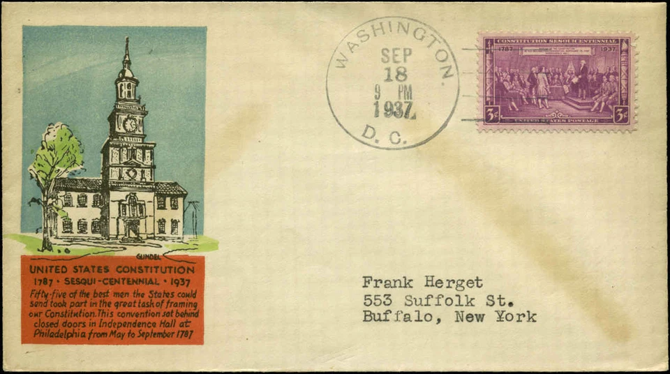 US 2nd DAY #798 Planty #55 Gundel  Cachet Washington, DC  - Image 1 of 1