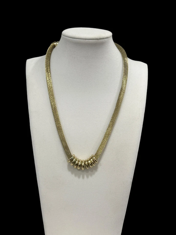 Anne Klein  Necklace Gold Tone Mesh Chain and Ring Necklace 16-18” Long Signed - Image 1 of 4