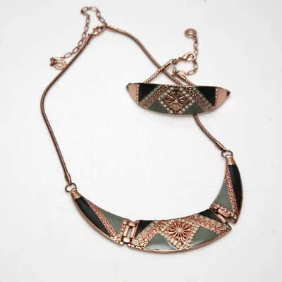 Gargantilla Peregrino Oro Rosa Esmalte Único Llamativo Collar Pulsera Conjunto Boho Retro Foto 1 de 4