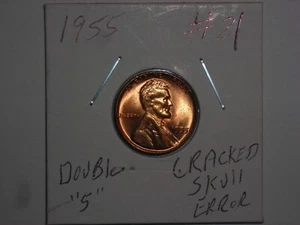wheat penny 1955 CRACKED SKULL & CUD ERROR RED BU 1955-P UNC LINCOLN CENT LOT #4 - Picture 1 of 6