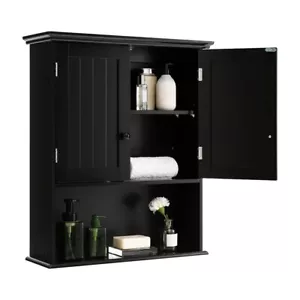 Wall Mounted Bathroom Cabinet, Hanging Medicine Storage Cabinet with Doors,Black - Picture 1 of 5